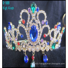 Wholesale Fashion large pageant crowns customized crowns blue rhinestone tiara